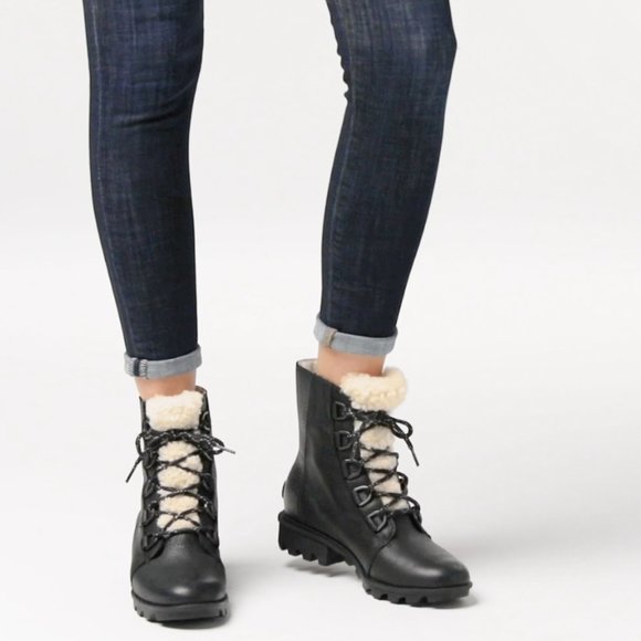 Sorel Shoes - Sorel Phoenix Shearling Lace Up Combat Boot NEW